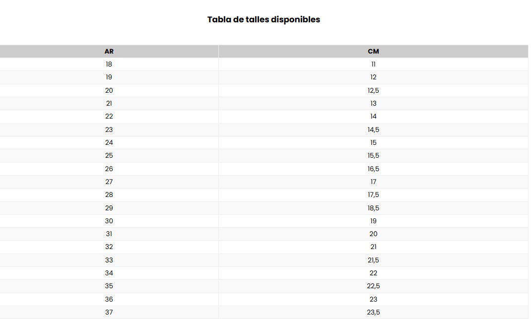 Tabla de talles