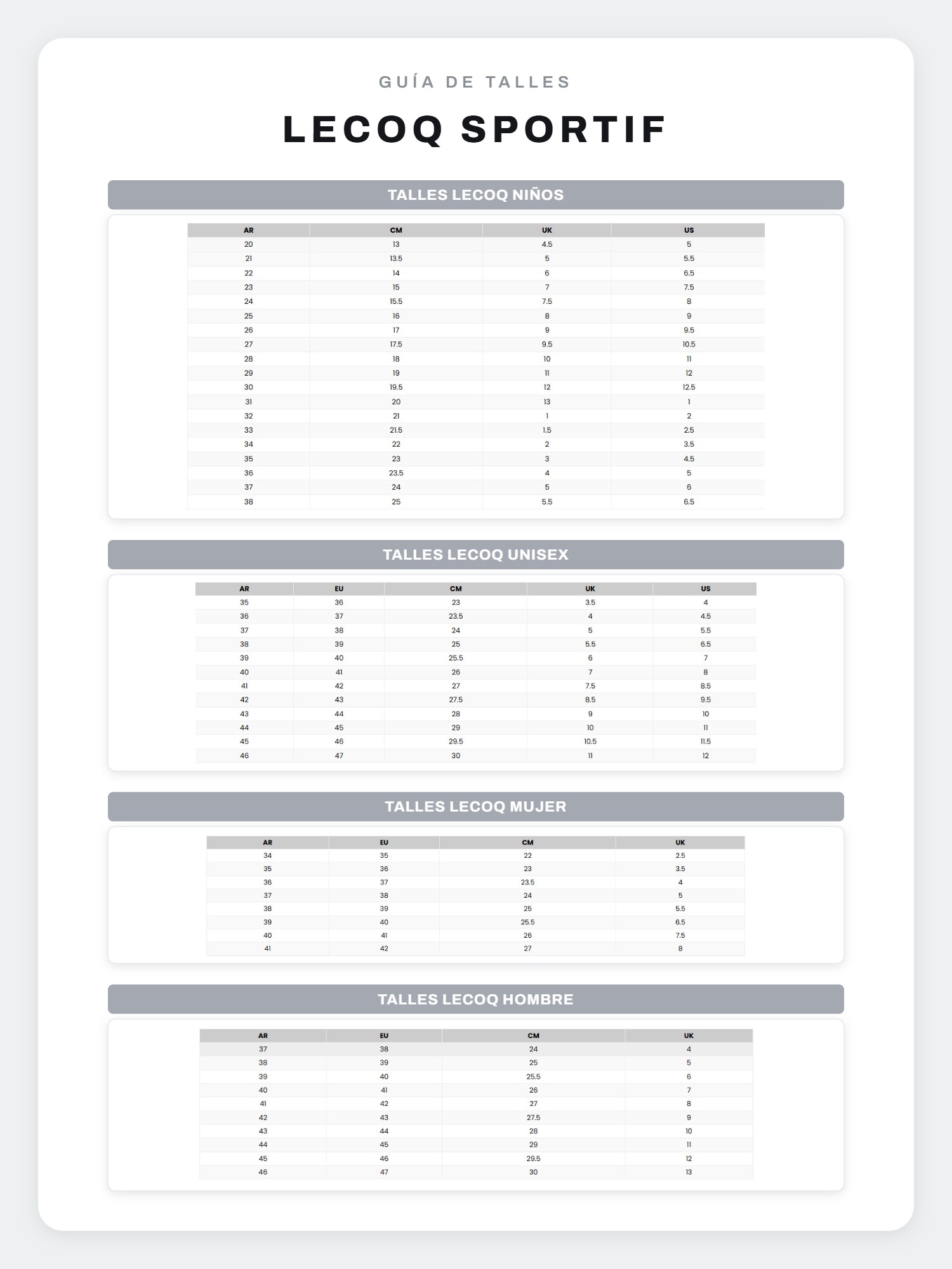 Tabla de talles