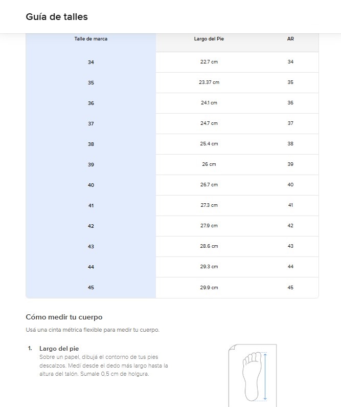 Tabla de talles